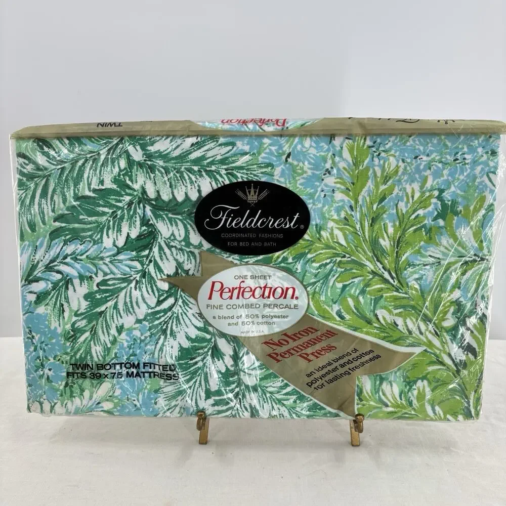 Fieldcrest Nature Walk Twin Fitted Sheet + Pillowcases NOS